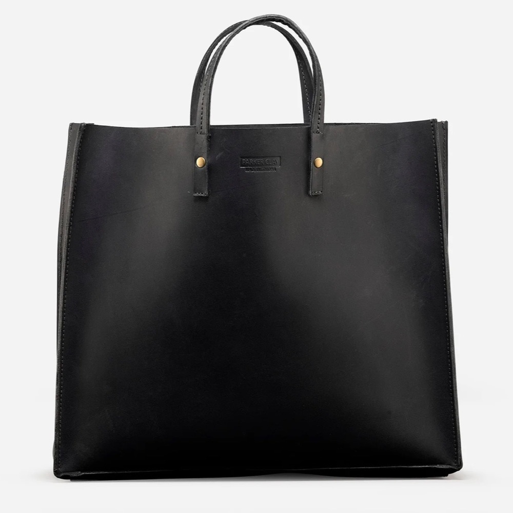Parker Clay Black Leather Shopper Tote Bag